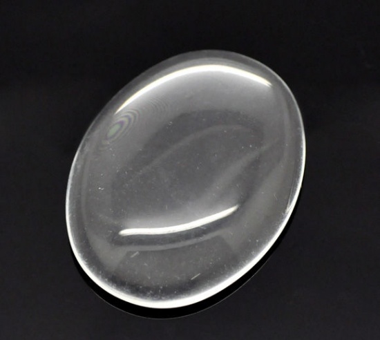 Picture of Transparent Glass Dome Seals Cabochons Oval Flatback Clear 4cm(1 5/8") x 3cm(1 1/8"), 2 PCs