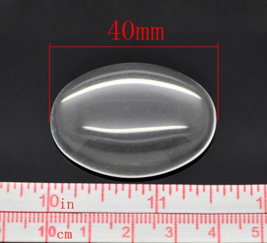 Immagine di Vetro Cupola Cabochon Cabochon per Abbellimento Ovale Flatback Clear Trasparente 4cm x 3cm, 2 Pz