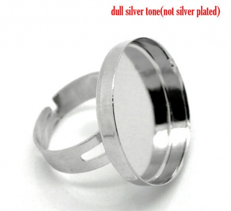 Ottone Regolabile Anello Tondo Tono Argento Basi per Cabochon Adatto 25mm 18.3mm 2 Pz