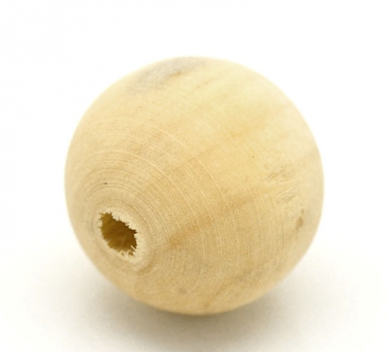 Picture of Natural Hinoki Wood Beads Ball 20mm Dia. - 19mm Dia., Hole: Approx 5.5mm-3.8mm, 10 PCs