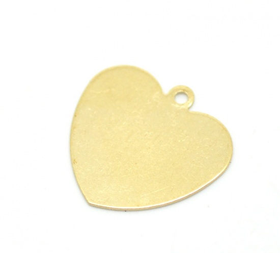 Picture of Brass Pendants Blank Stamping Tags Heart Gold 18mm( 6/8") x 18mm( 6/8"), 5 PCs                                                                                                                                                                                