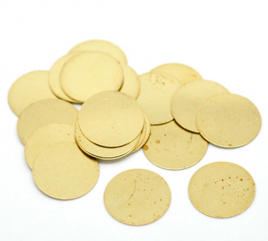 Picture of Brass Metal Sequins Blank Stamping Tags Round Gold 16mm( 5/8") Dia, 8 PCs                                                                                                                                                                                     