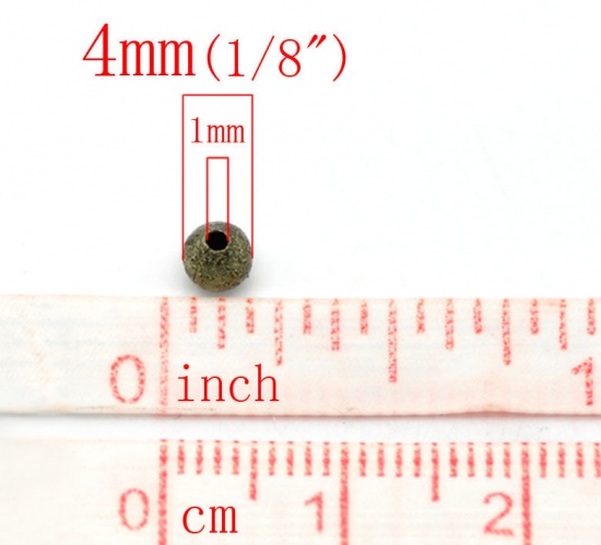 Picture of Brass Spacer Beads Ball Antique Bronze Sparkledust About 4mm( 1/8") Dia, Hole: Approx 1mm, 20 PCs                                                                                                                                                             