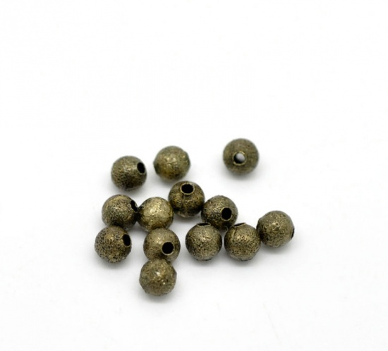 Picture of Brass Spacer Beads Ball Antique Bronze Sparkledust About 4mm( 1/8") Dia, Hole: Approx 1mm, 20 PCs                                                                                                                                                             