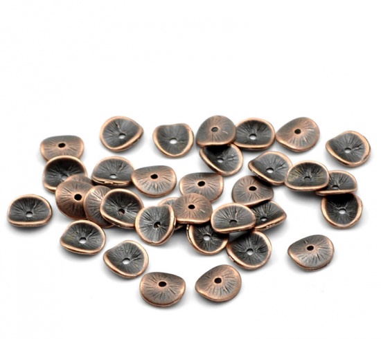 Picture of Zinc Based Alloy Wavy Spacer Beads Disc Antique Copper About 10mm x 9mm, Hole:Approx 1mm, 20 PCs