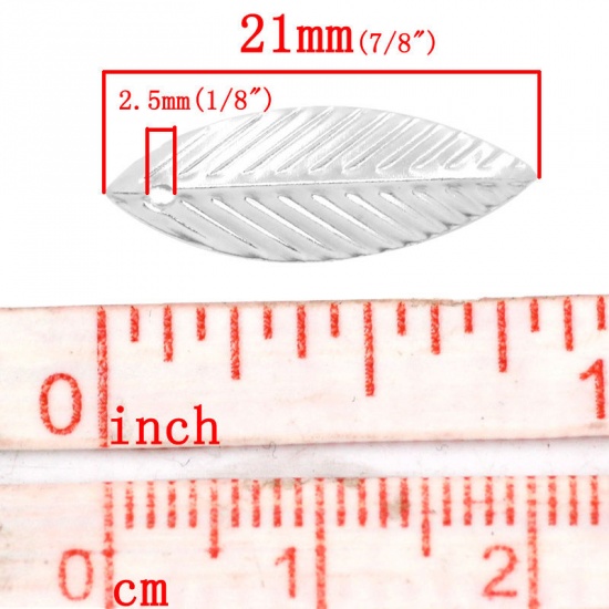 Immagine di Lega di Zinco Charm Ciondoli Foglia Argento Placcato Colore Placcato 21mm x 7.5mm , 60 Pz