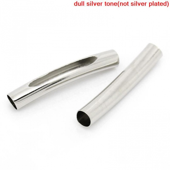 Picture of Brass Spacer Beads Tubes Silver Tone About 3.1cm(1 2/8") x 5mm( 2/8"), Hole:Approx 4.0mm, 6 PCs                                                                                                                                                               
