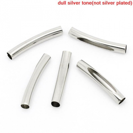 Picture of Brass Spacer Beads Tubes Silver Tone About 3.1cm(1 2/8") x 5mm( 2/8"), Hole:Approx 4.0mm, 6 PCs                                                                                                                                                               