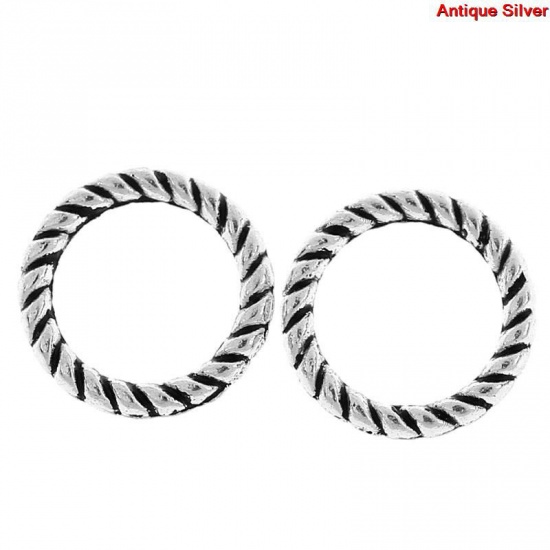 Picture of 1.1mm Zinc Based Alloy Closed Soldered Jump Rings Findings Round Antique Silver Color Stripe Carved 8mm Dia, 70 PCs