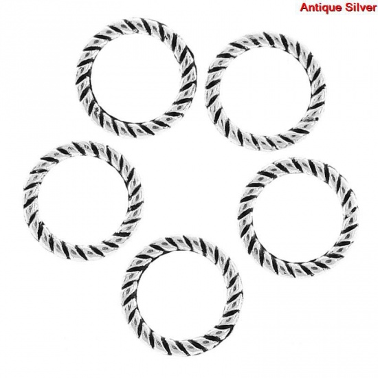 Picture of 1.1mm Zinc Based Alloy Closed Soldered Jump Rings Findings Round Antique Silver Color Stripe Carved 8mm Dia, 70 PCs