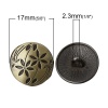 亜鉛合金 シャンクボタン 金属ボタン 円形 銅古美 花 17mm直径、 2 個 の画像
