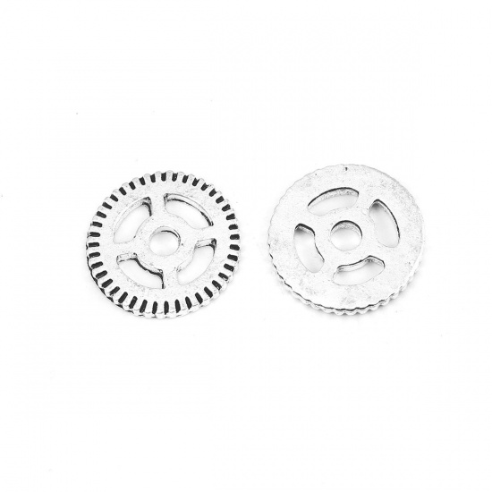 Picture of Zinc Based Alloy Steampunk Embellishments Findings Gear Antique Silver Color Hollow 15mm( 5/8") Dia, 7 PCs