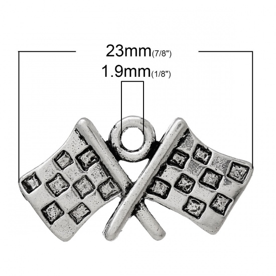 Picture of Zinc Metal Alloy Charm Pendants Flag Antique Silver Color 23mm( 7/8") x 12mm( 4/8"), 2 PCs