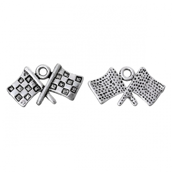 Picture of Zinc Metal Alloy Charm Pendants Flag Antique Silver Color 23mm( 7/8") x 12mm( 4/8"), 2 PCs