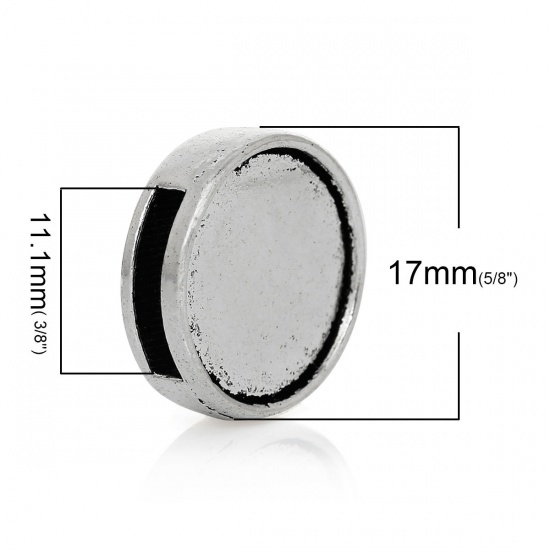 Immagine di Lega di Zinco Perline Addetti Cinturini per Orologi Tondo Piatto Argento Antico (Adatto a 11mm x 2mm Corda) Basi per Cabochon (Adatto a 15mm ) Circa 17mm Dia, Foro: Circa 11.1mm x 2.2mm, 3 Pz