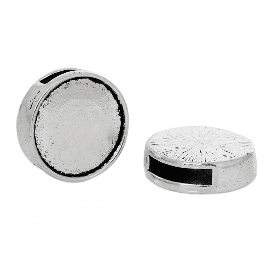 Immagine di Lega di Zinco Perline Addetti Cinturini per Orologi Tondo Piatto Argento Antico (Adatto a 11mm x 2mm Corda) Basi per Cabochon (Adatto a 15mm ) Circa 17mm Dia, Foro: Circa 11.1mm x 2.2mm, 3 Pz