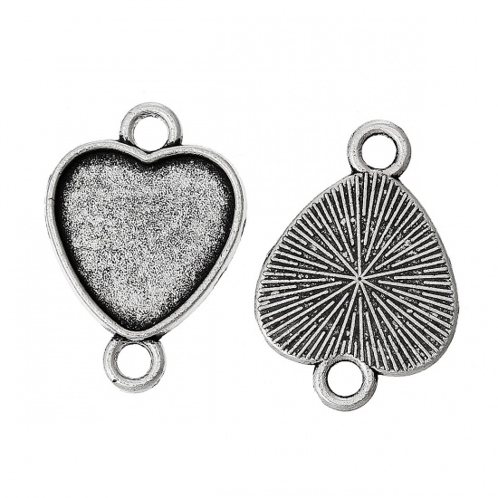 Picture of Zinc metal alloy Connectors Findings Heart Antique Silver Color Cabochon Settings (Fits 16mm x 15mm) 26mm(1") x 18mm( 6/8"), 5 PCs