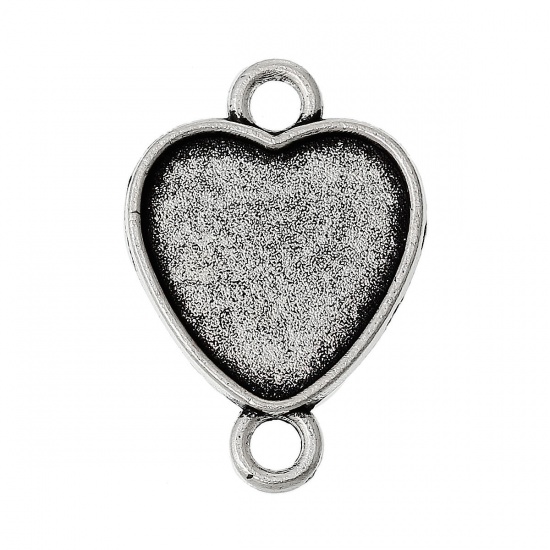 Picture of Zinc metal alloy Connectors Findings Heart Antique Silver Color Cabochon Settings (Fits 16mm x 15mm) 26mm(1") x 18mm( 6/8"), 5 PCs