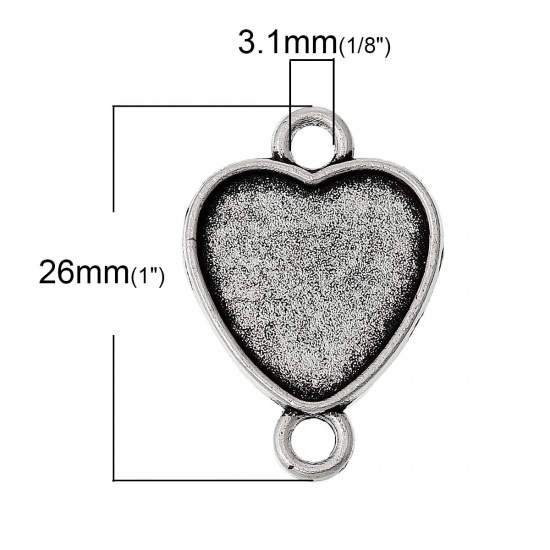 Immagine di Lega di Zinco Connettore Cuore Argento Antico Basi per Cabochon (Addetti 16mm x 15mm) 26mm x 18mm, 5 Pz