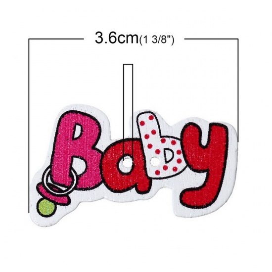 Picture of Wood Sewing Button Scrapbooking Message "Baby" At Random Mixed 2 Holes 36mm x 22mm(1 3/8"x 7/8"), 6 PCs