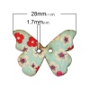ウッド ボタン 蝶  ランダムな色 二つ穴 花柄 28mm x 21mm、 7 個 の画像