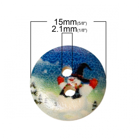 Picture of Wood Sewing Buttons Scrapbooking 2 Holes Round At Random Mixed Christmas Pattern 15mm( 5/8") Dia, 15 PCs