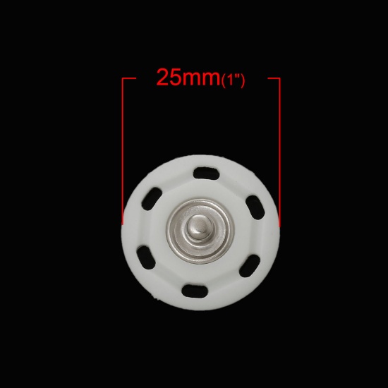 Picture of Nylon Snap Fastener Buttons Round White 25mm Dia, 2 Sets
