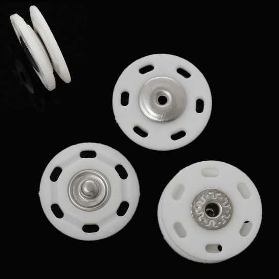 Picture of Nylon Snap Fastener Buttons Round White 25mm Dia, 2 Sets