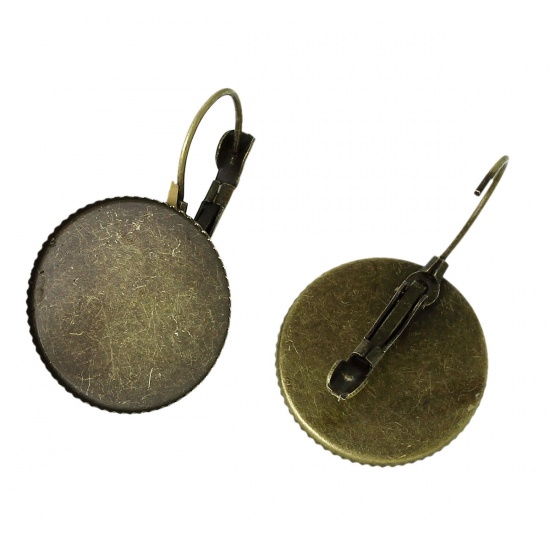 Picture of Brass Clip On Earring Cabochon Settings Round Antique Bronze (Fits 20mm Dia) 33mm(1 2/8") x 21mm( 7/8"), Post/ Wire Size: (20 gauge), 2 PCs
