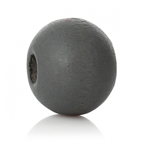 Image de Perles en Bois Forme Rond Gris foncé Diamètre: 8mm, Tailles de Trous: 2.4mm-2.8mm, 85 Pcs