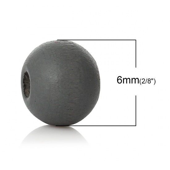 Image de Perles en Bois Forme Rond Gris foncé Diamètre: 6mm, Tailles de Trous: 2.1mm, 150 Pcs