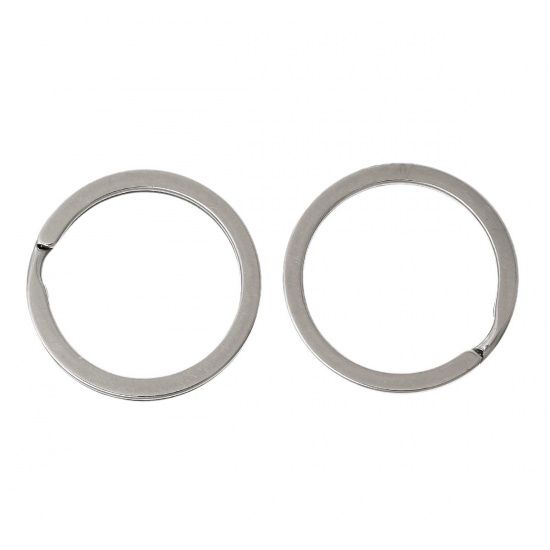 Picture of 304 Stainless Steel Keychain & Keyring Circle Ring Silver Tone 3cm(1 1/8") Dia, 3 PCs