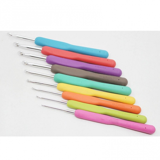 Picture of 4.5# wool knitting tool set single head candy color soft handle with handle aluminum crochet