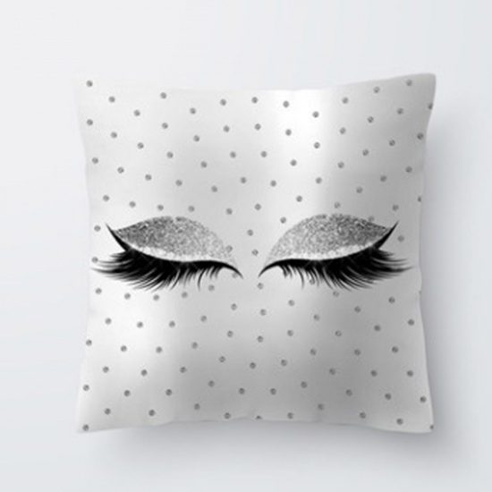 Picture of Polyester Pillow Cases White & Gray Square Eye 45cm x 45cm, 1 Piece