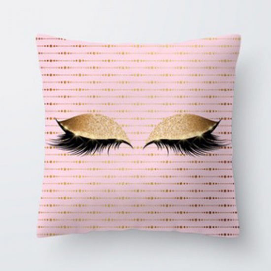 Picture of Polyester Pillow Cases Pink Square Eye 45cm x 45cm, 1 Piece