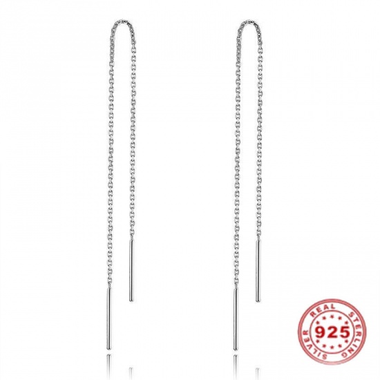 Picture of Sterling Silver Simple Ear Thread Threader Earrings Real Platinum Plated 9cm, 1 Pair