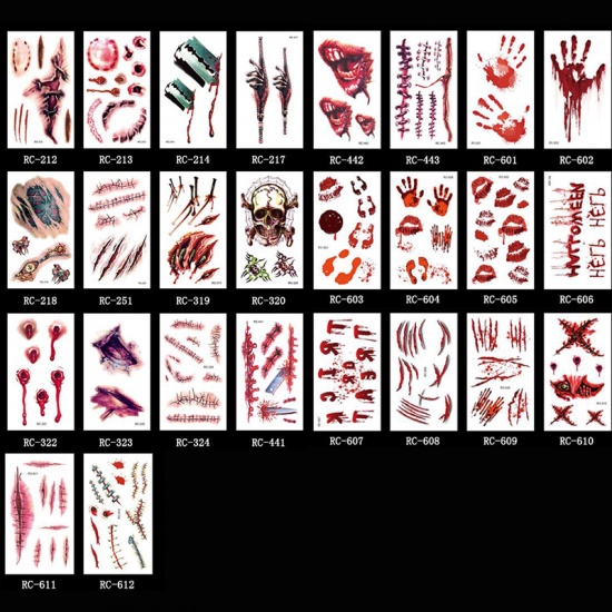 Picture of Halloween Removable Waterproof Metallic Temporary Tattoo Sticker Dark Red Mouth 4 Sheets