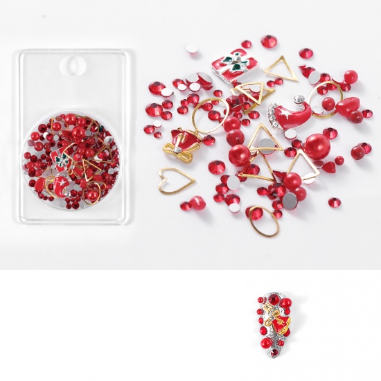 Bild von Nagel Aufkleber Dekoration Weihnachten Jingling Schelle Rot , mit Herz Muster, 1 Set