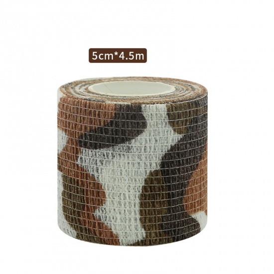 ブラウン-不織布カモフラージュ自己粘着性保護弾性スポーツ包帯5cm、1巻 の画像