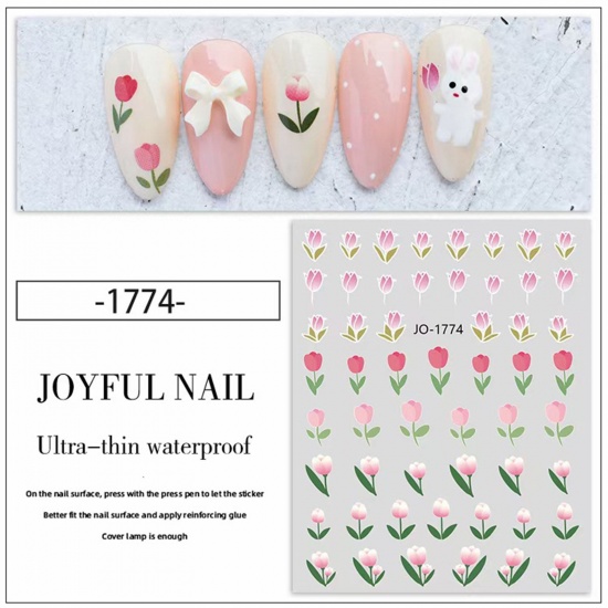 Picture of Multicolor - 1# Lovely Tulip Flower Nail Art Stickers Decoration 8x10cm, 2 Sheets