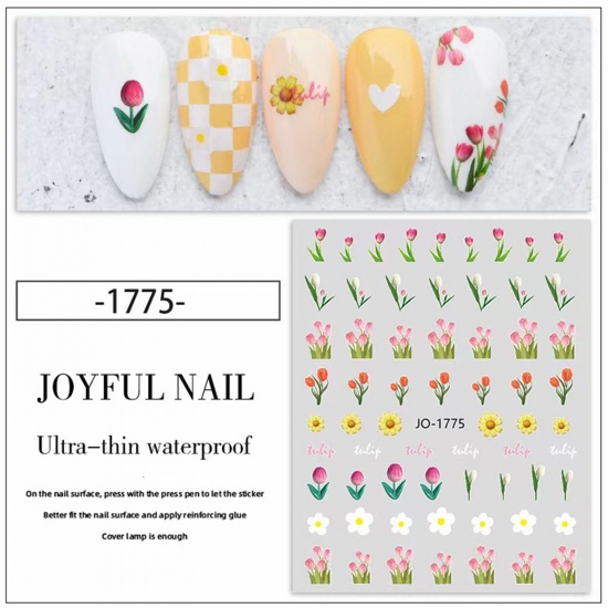 Picture of Multicolor - 2# Lovely Tulip Flower Nail Art Stickers Decoration 8x10cm, 2 Sheets