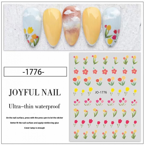 Picture of Multicolor - 3# Lovely Tulip Flower Nail Art Stickers Decoration 8x10cm, 2 Sheets
