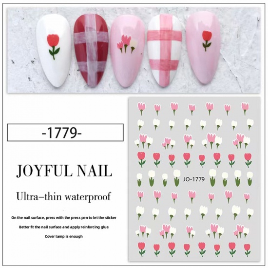 Picture of Multicolor - 6# Lovely Tulip Flower Nail Art Stickers Decoration 8x10cm, 2 Sheets