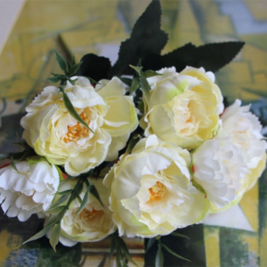 Picture of Faux Silk Artificial Peony Flower Milk White 29cm long, 1 Piece