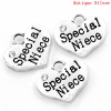 Picture of Zinc Based Alloy Charms Heart Antique Silver Message " Special Niece " Carved Clear Rhinestone 16mm( 5/8") x 14mm( 4/8"), 20 PCs