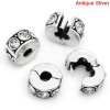 Picture of European Charm Stopper Clip&Lock Bail Beads Antique Silver Clear Rhinestone 11x10mm,Hole:Approx 3.2mm,5PCs