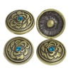 Picture of Chunk Snap Buttons Fit Chunk Bracelets Round Antique Bronze Flower Pattern Carved Blue Rhinestone 20mm Dia,Knob:5.5mm(2/8") Dia,10PCs