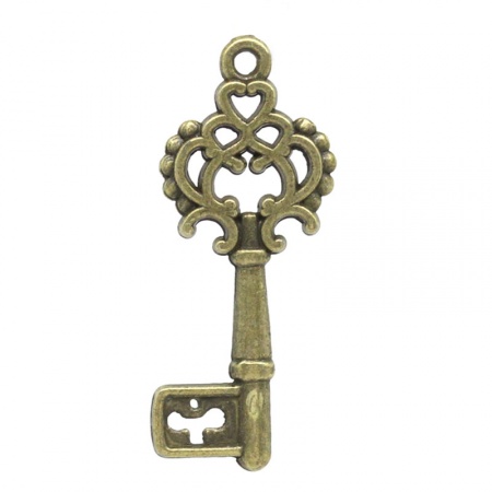 Charm Pendants Key Antique Bronze Hollow Flower Carved 28x11mm,50PCs