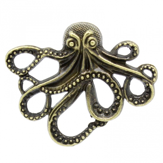 Picture of Ocean Jewelry Zinc Based Alloy Pendants Octopus Animal Antique Bronze Dot Carved 4.3cm(1 6/8") x 3.5cm(1 3/8"), 20 PCs