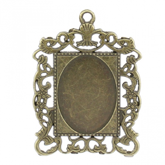 Picture of Zinc Based Alloy Cabochon Setting Pendants Rectangle Antique Bronze Hollow (Fits 25mm x 18mm) 4.6cm x 3.5cm, 10 PCs